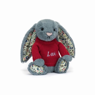 Jellycat Blossom Dusky Blue Bunny with Red Jumper Australia | 765239OZA